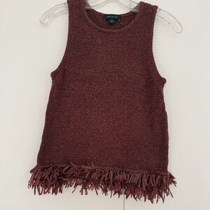 Ann Taylor Dark Brown Tank W/ Fringe Bottom - Size XS